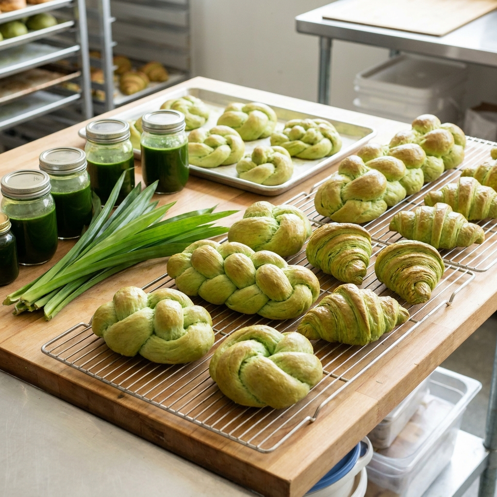 Pandan en boulangerie professionnelle : pains et viennoiseries verts, Maison Pandan