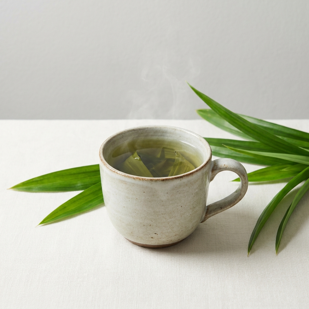 Tisane de pandan : infusion de feuilles vertes fumante, Maison Pandan
